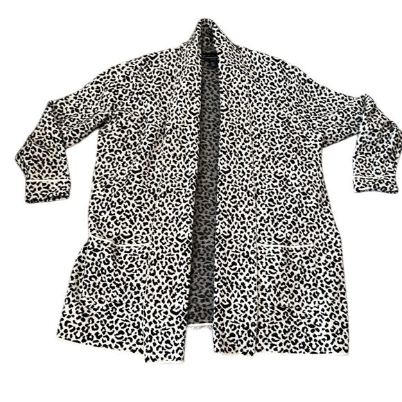 Cynthia Rowley Cardigan Black White Animal Print Open Front Shawl Collar Size 3X - Picture 6 of 11